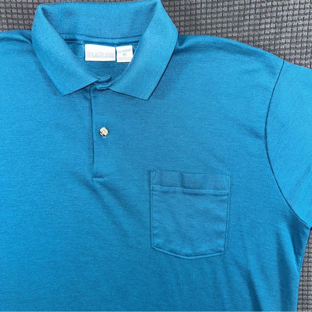 Vintage Burdines Florida Polo Shirt XL Teal Made in USA Pocket Golf Shirt - Picture 3 of 5